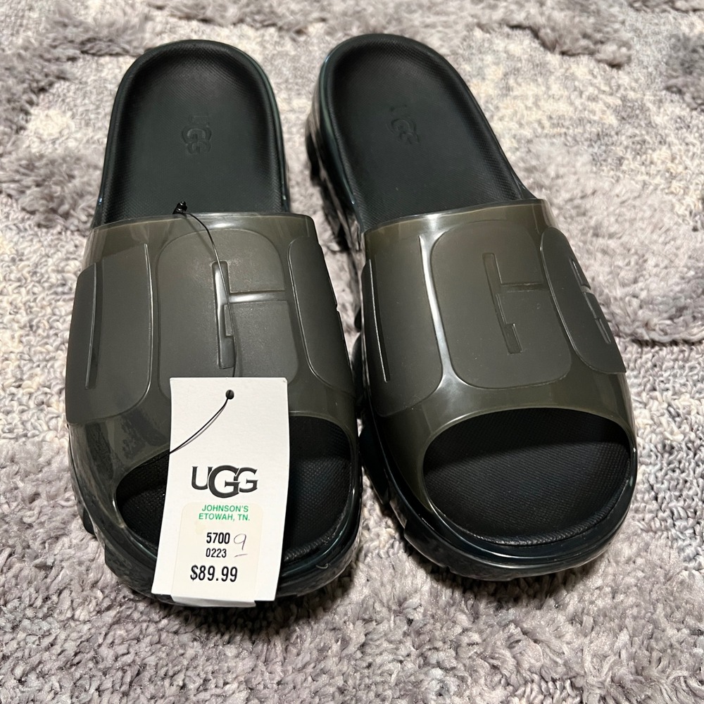 UGG Jella Clear Slide Black Translucent Logo Sandals 1136763 BLK Womens 9